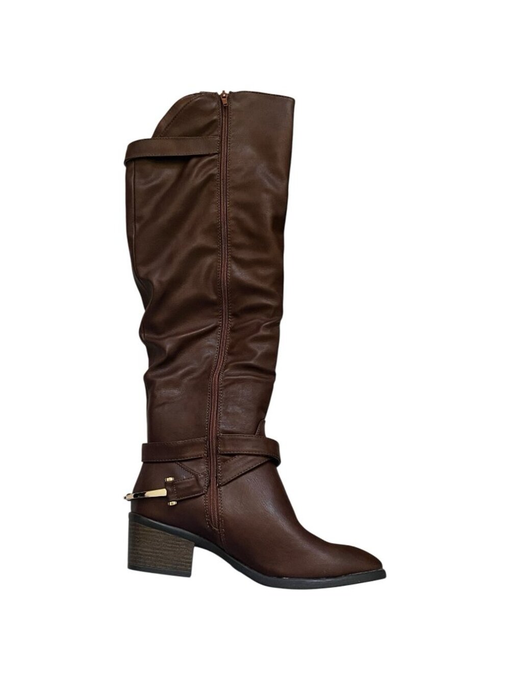 Venus Brown Slouchy Riding Fashion Boots Womens Size 10 Buckle Strap Mid Heel - Picture 8 of 13
